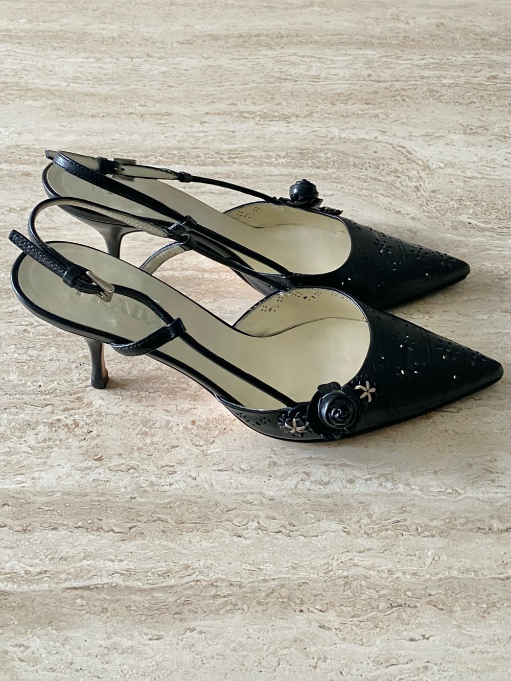 Vintage Prada Rosette Slingback Heels - Picture 5 of 10